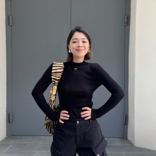 毛针织衫 烫钻修身 女25冬新款 黑色长袖 LEDIM 内搭打底衫 WANG黑标