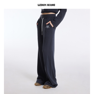 直筒松紧深灰色针织长裤 LEDIM 女2026春夏新款 休闲裤 WANG复古美式