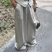 女宽松百搭阔腿裤 WANG亚麻老钱风休闲裤 朱丹于文文同款 LEDIM