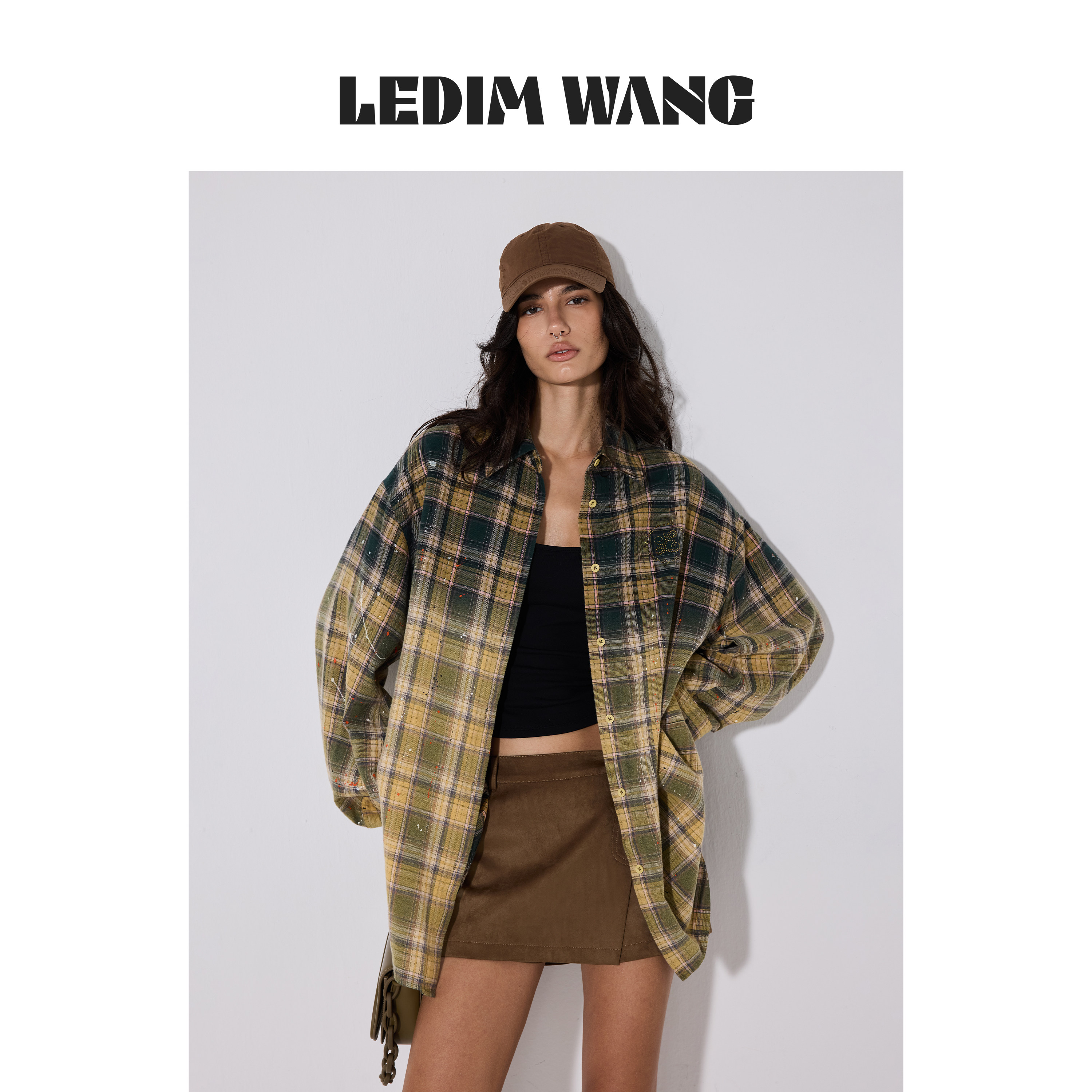 LEDIMWANG渐变长袖格子衬衫图片