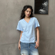 WANG 小飞袖 V领T恤女蓝色宽边百搭短袖 LEDIM 上衣2026春夏新款