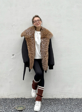 孟子义同款LEDIM WANG虎纹环保皮草棉服双面可穿冬季翻领夹棉外套