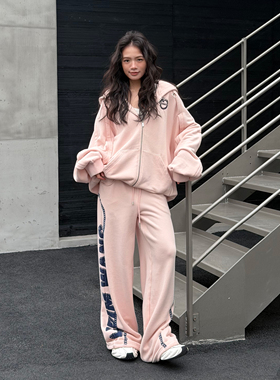 LEDIM WANG连帽开衫外套时尚套装女款粉色卫衣/卫裤2026春季新款