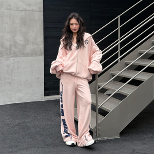 LEDIM WANG连帽开衫外套时尚套装女款粉色卫衣/卫裤2026春季新款