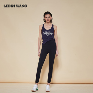 紧身显瘦弹力打底裤 LEDIM WANG撞色印花鲨鱼裤 女新款 百搭瑜伽裤