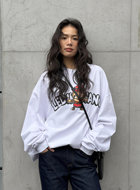 LEDIM WANG纯棉印花长袖T恤女白色宽松廓形百搭上衣2026春季新款