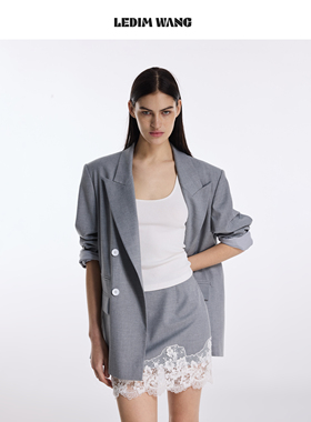 LEDIM WANG柔性职场高智蕾丝时尚套装西装半裙女灰色2026春夏新款