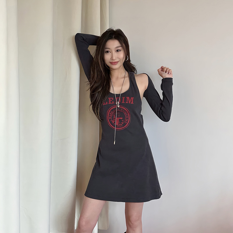 LEDIMWANG美式印花砂洗连衣裙女