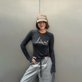 LEDIM WANG立体花亮片羊毛针织衫 女灰黑长袖 曾可妮同款 上衣新款