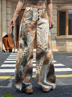 【万妮达同款】LEDIM WANG白标/豹纹洗水牛仔裤女阔腿裤25秋新款