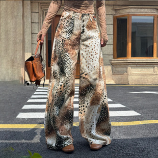 WANG白标 LEDIM 豹纹洗水牛仔裤 女阔腿裤 新款 春季 明星同款