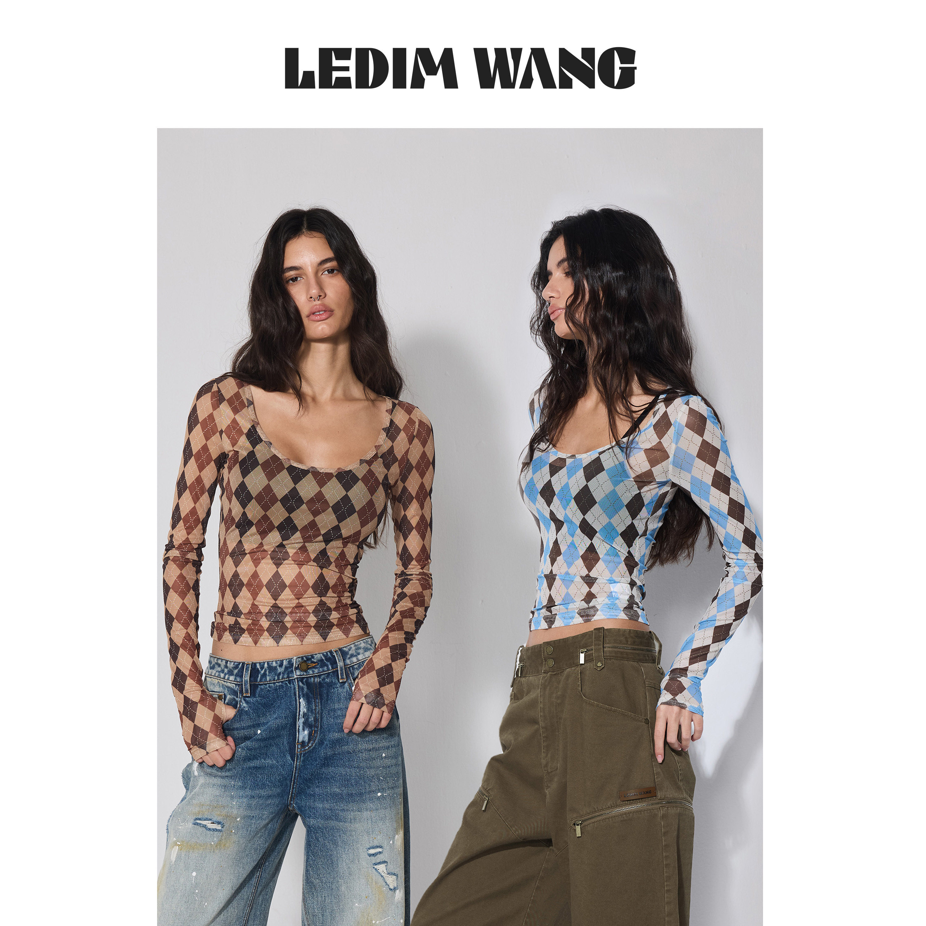 LEDIMWANG复古撞色U领T恤图片