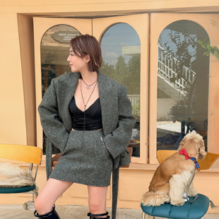 直筒短裙25秋冬新款 松绿绵羊毛半身裙女剪裁修身 WANG黑标 LEDIM