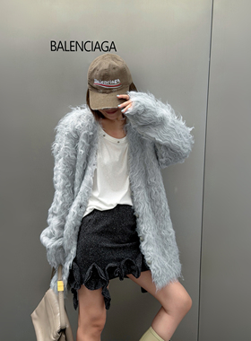 LEDIM WANG白标/立体花粗呢直筒半身裙女黑色短裙2025秋冬新款