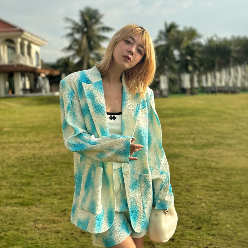 LEDIM WANG扎染印花西服女春夏新款设计师原创高级感西装外套