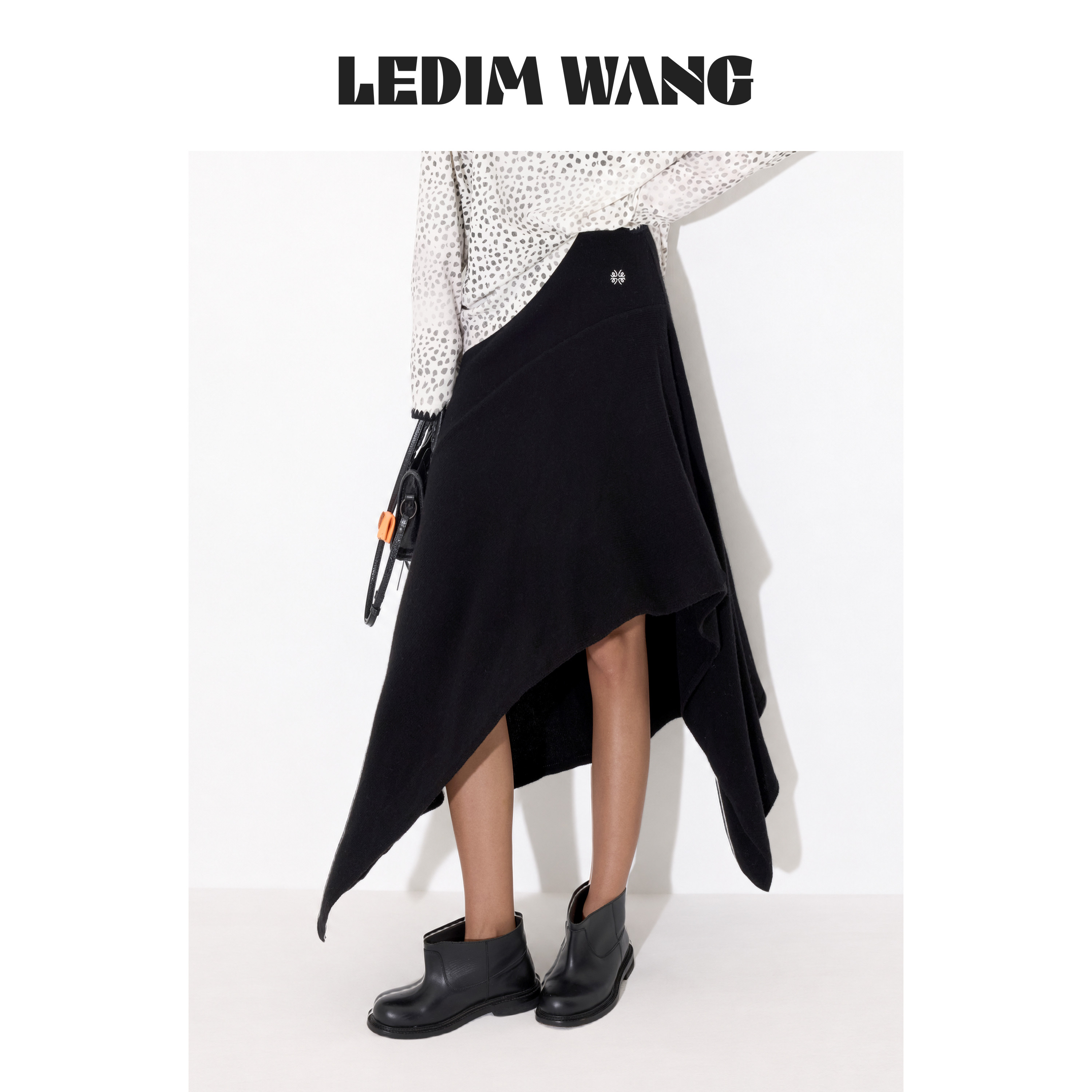 LEDIM WANG不规则100%羊毛针织半身裙女26秋冬新款辣妹百搭中长裙