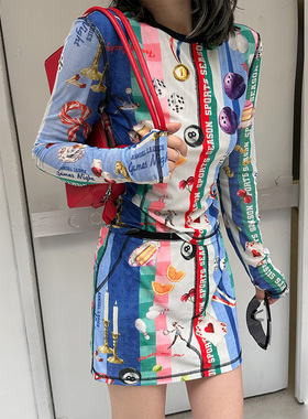 LEDIM WANG【白标系列】印花直筒半身裙女夏透气网眼半裙2025新款