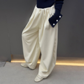 WANG白标 慵懒垂感气球皮裤 女白色宽松阔腿长裤 LEDIM 25秋冬新款