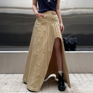LEDIM 半裙 WANG卡其色不规则半身裙女气质大摆长裙百搭立体梗新款