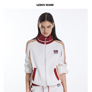 外套女白色立领2026春夏新款 LEDIM WANG美高风复古撞色针织开衫