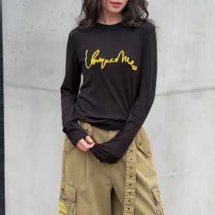 WANG莱赛尔毛针织衫 新款 女黑色内搭打底衫 上衣2026春季 长袖 LEDIM