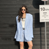 WANG 蓝调亚麻西装 外套女松弛感通勤长袖 LEDIM 西服2026春夏新款