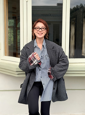 LEDIM WANG白标绵羊毛廓形西装棉服女秋冬25新款灰色宽松保暖外套