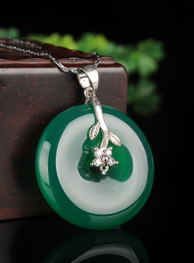 冰种水晶平安扣红白色银包玉