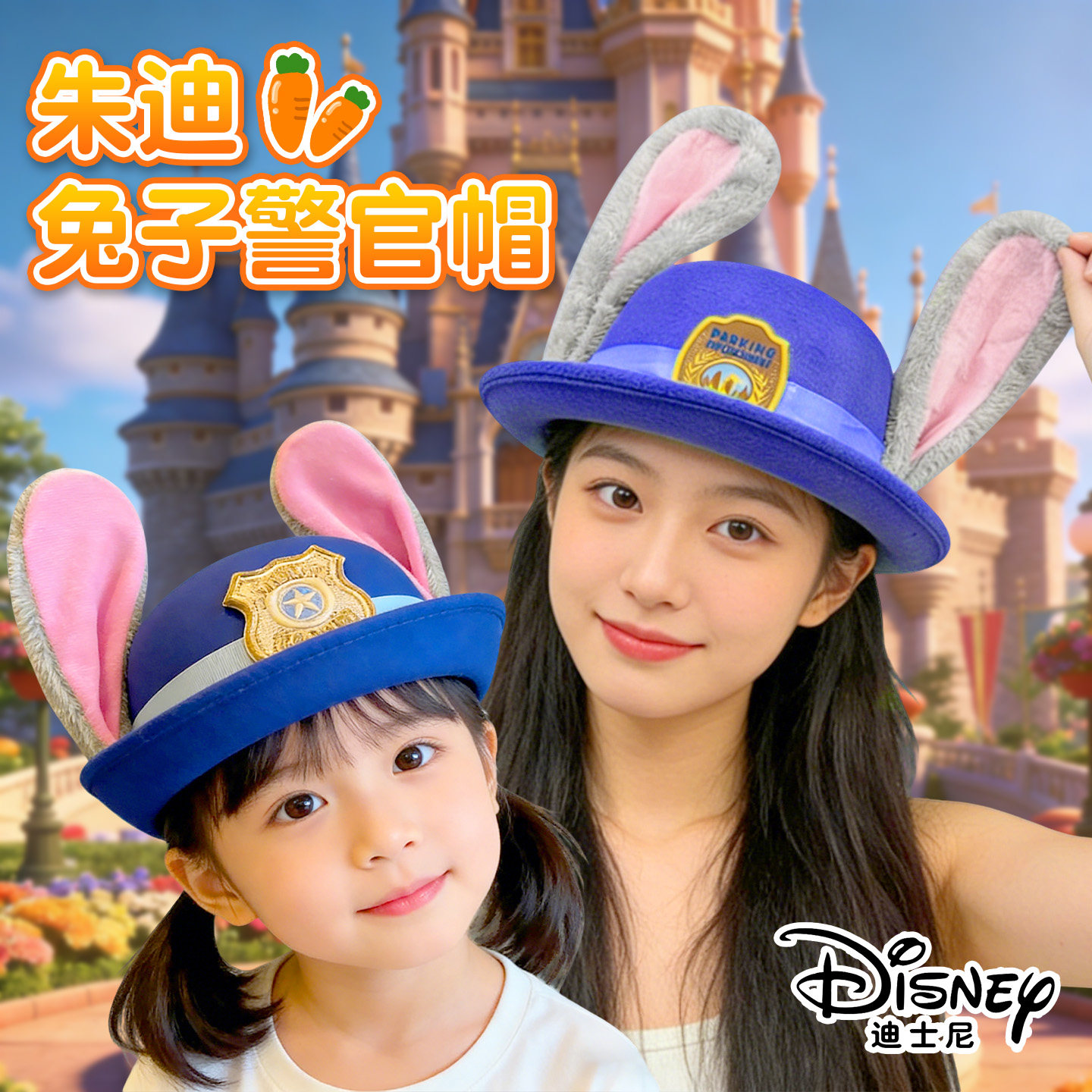 疯狂动物城朱迪帽子兔子女童成人头饰迪士尼儿童头箍cos装扮警官