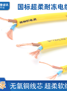 国标纯铜电线护套线黄色RVV2芯0.75 1 1.5 2.5平方软电缆线电源线