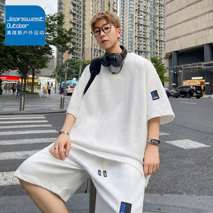 休闲套装 胖子穿搭套装 男宽松大码 t恤短裤 短袖 真维斯户外运动夏季