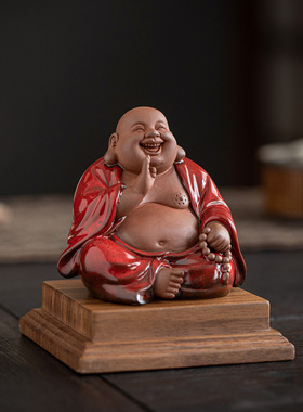 创意紫砂弥勒佛禅意摆件精品可养欢喜弥勒家居办公茶道茶玩装饰品
