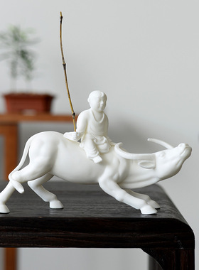 新中式大号陶瓷牧童骑黄牛招财摆件茶宠放牛娃家居装饰工艺品