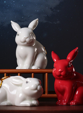 陶瓷十二生肖兔子摆件招财
