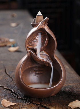 陶瓷倒流香炉 创意仿古葫芦左右逢源倒流香薰炉家居摆件