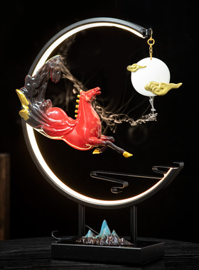 马摆件 陶瓷工艺品客厅家居小饰品 创意可爱红色唐马摆件商务礼品