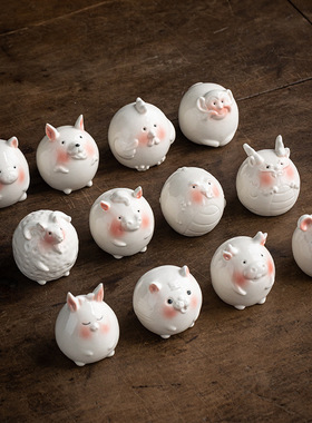 陶瓷十二生肖小摆件全套可