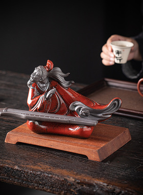 中式禅意陶瓷历史人物伯牙抚琴觅知音摆件家居客厅书房博古架