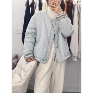 奶蓝色加绒棉服棉衣夹棉外套女轻薄小棉袄小个子保暖 似梦繁花