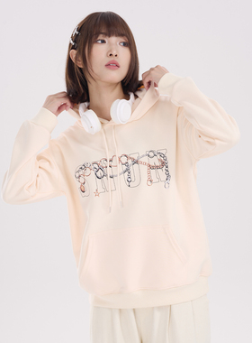 SNUN 项链字母图案复古连帽卫衣高街oversize男女款外套帽衫薄款