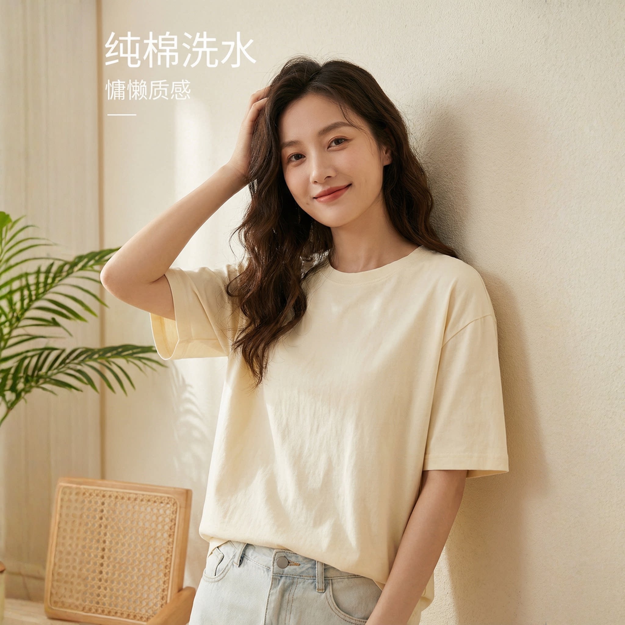 正肩洗水棉宽松白色短袖t恤女2026新款纯棉打底衫内搭薄款半截袖