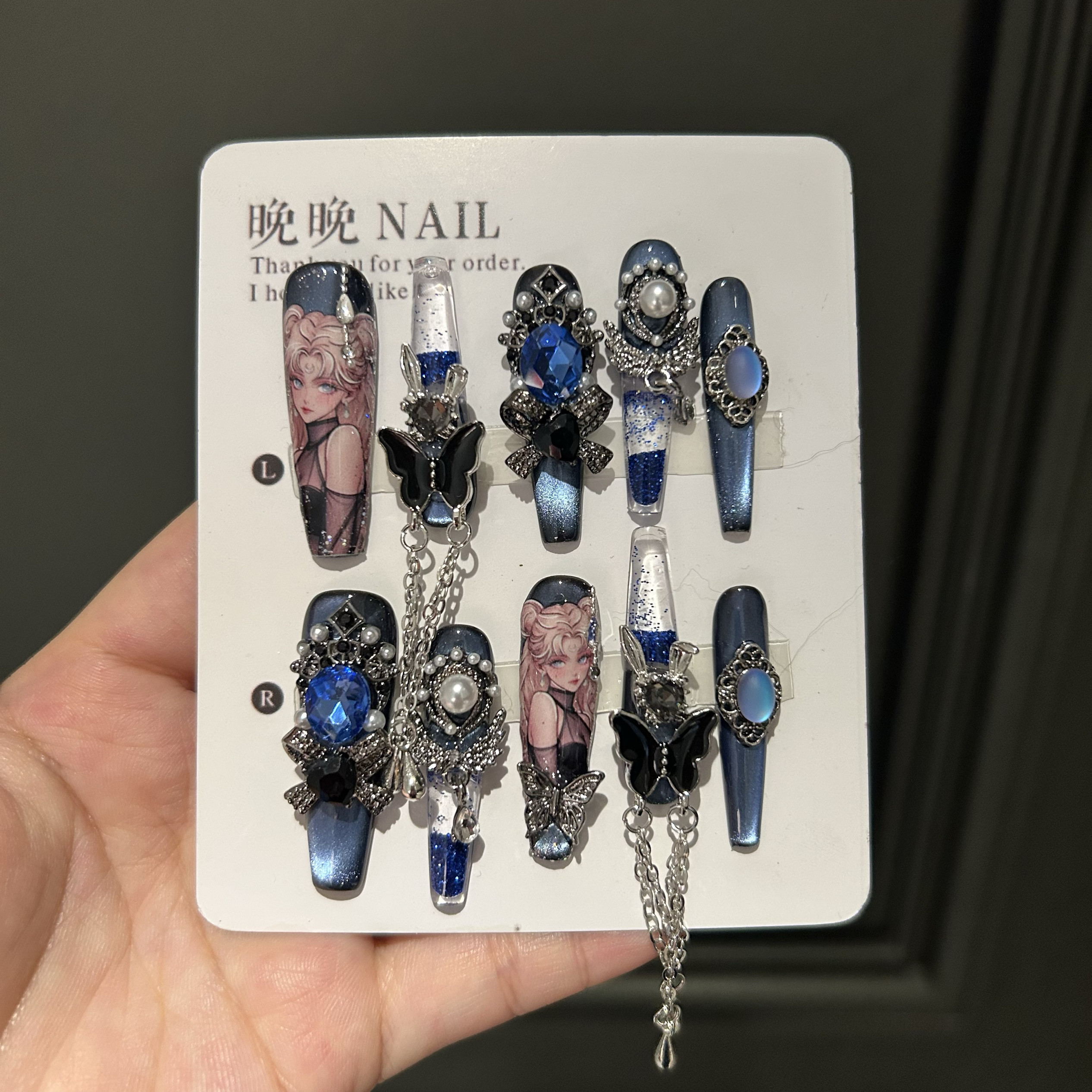 若曦 纯手工穿戴甲流麻蓝色美甲玫瑰流沙工艺奢华重工,彩妆/香水/美妆工具,穿戴甲/甲片,淘宝优惠券,粉丝福利购,淘宝优惠卷