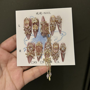 绝代佳人 纯手工穿戴甲满手满锆碎冰花钻重工轻奢穿戴甲美甲贴片