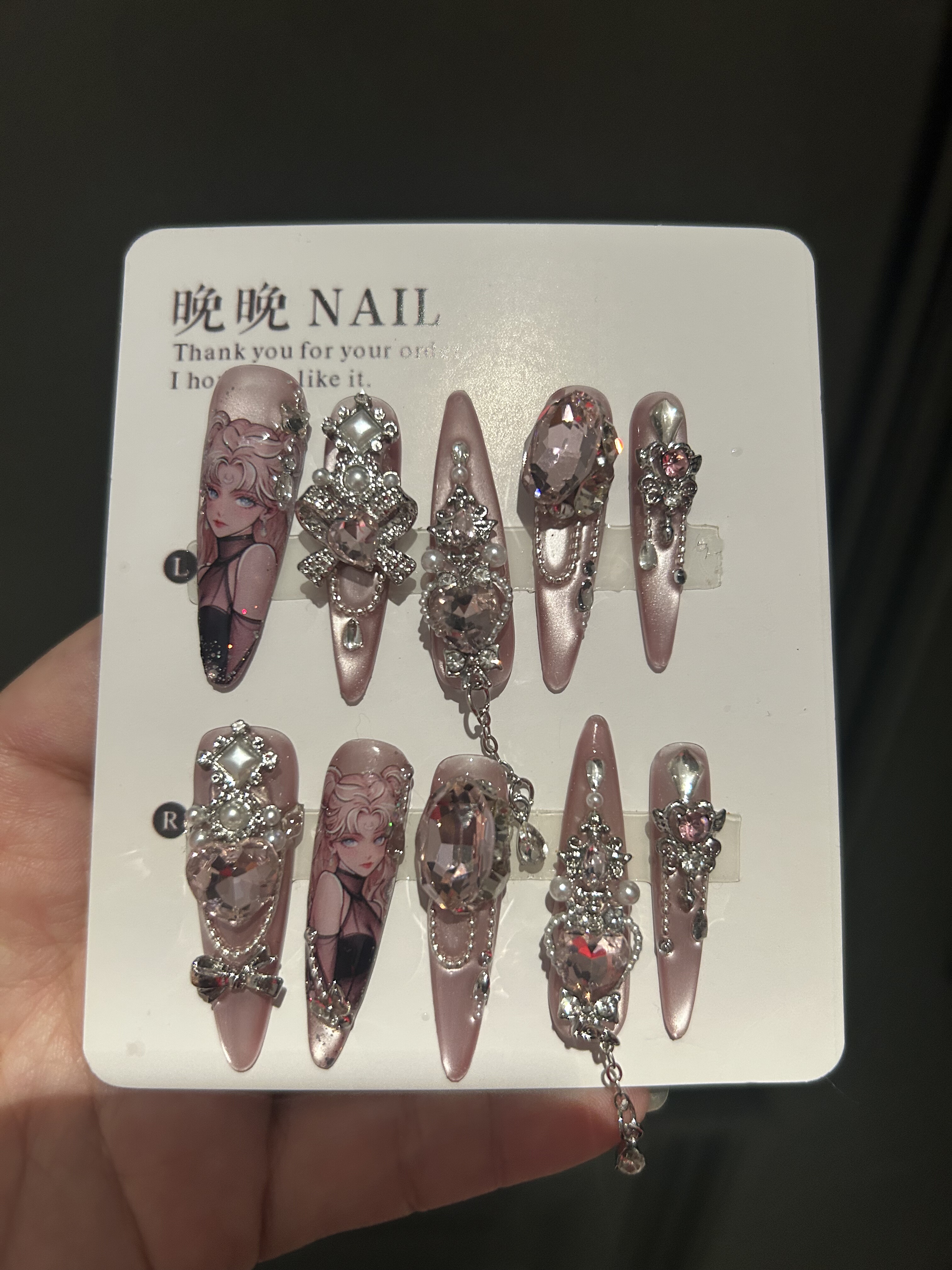 灵月 纯手工穿戴甲高级感春夏季美甲显长款重工指甲
