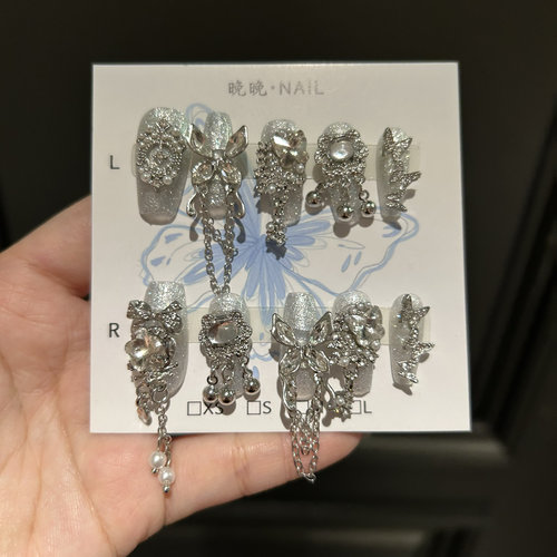 银角大王 纯手工穿戴甲爆闪钻猫眼美甲穿戴甲新款美甲中梯新年款