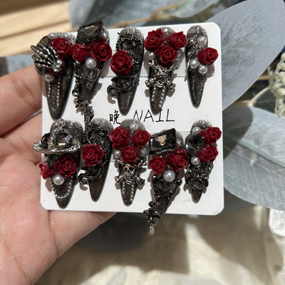 黑龙重工黑红玫瑰花纯手工穿戴甲