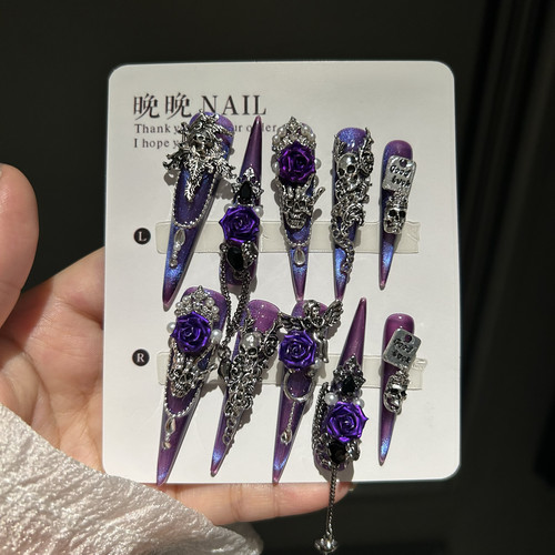 紫璃 纯手工穿戴甲紫色神秘高级感气质美甲手工美甲穿戴甲贴片