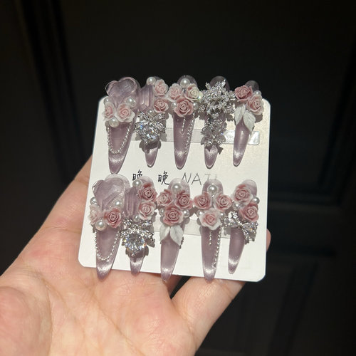 姹紫嫣红法式猫眼全锆饰品雪花转转甲片穿戴甲式网红高级感指甲