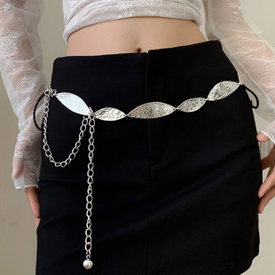 不规则金属叶子腰链女复古时尚 饰 小众设计腰带百搭配裙子可调节装