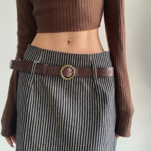 圆扣2025新款 复古棕色百搭时尚 皮带 饰配裙子高级感美式 腰带女装